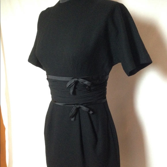 VTG Black Wool 60s Mod Pin Up Rockabilly  Dress - Picture 3 of 7
